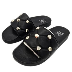 INC Womens Slide Sandals Quilted Peymin Faux Leather Round Toe Slip On Black 6 M